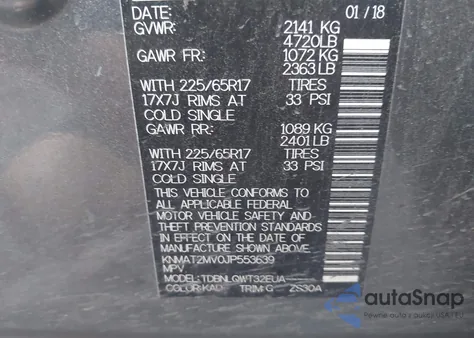 2018 Nissan Rogue Sv z USA, uszkodzony, nr VIN KNMAT2MV0JP553639